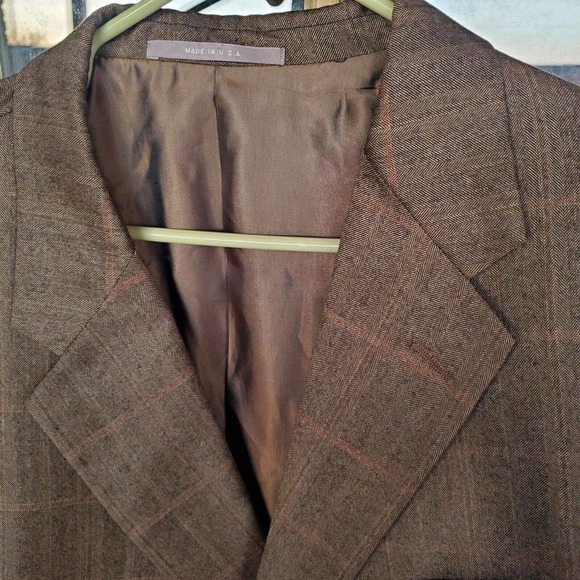 Hickey Freeman Men's Custom Surgical Cuffs Brown Plaid Wool 2 Button Blazer 51 R - Picture 3 of 7